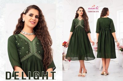 Chocolate by Aanchi kurti Alia Cut fancy embroidered kurti catalogue at affordable rate kurtis catalogs