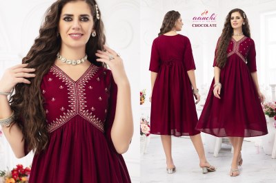 Chocolate by Aanchi kurti Alia Cut fancy embroidered kurti catalogue at affordable rate kurtis catalogs