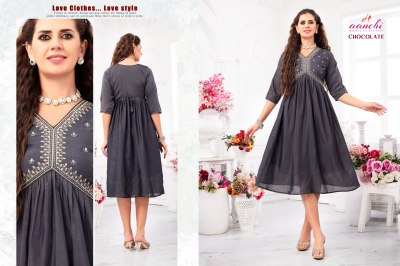 Chocolate by Aanchi kurti Alia Cut fancy embroidered kurti catalogue at affordable rate kurtis catalogs