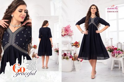 Chocolate by Aanchi kurti Alia Cut fancy embroidered kurti catalogue at affordable rate kurtis catalogs