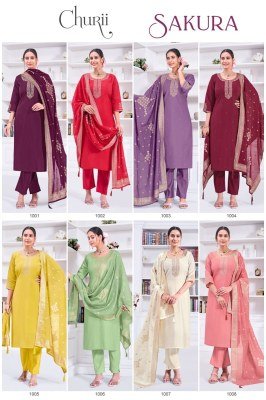 Churii Sakura Readymade Set Soft Viscose Roman Silk Kurti with Embroidery Pant And Jacquard Dupatta Wholesale kurti pant with dupatta Catalogs