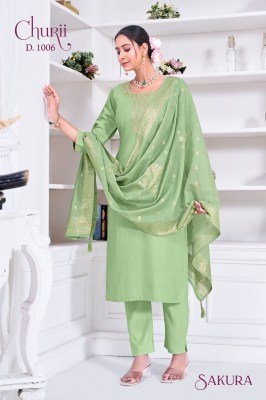 Churii Sakura Readymade Set Soft Viscose Roman Silk Kurti with Embroidery Pant And Jacquard Dupatta Wholesale kurti pant with dupatta Catalogs