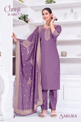 Churii Sakura Readymade Set Soft Viscose Roman Silk Kurti with Embroidery Pant And Jacquard Dupatta Wholesale kurti pant with dupatta Catalogs