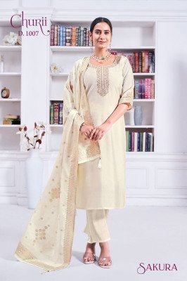 Churii Sakura Readymade Set Soft Viscose Roman Silk Kurti with Embroidery Pant And Jacquard Dupatta Wholesale kurti pant with dupatta Catalogs