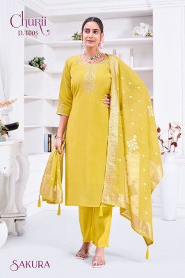 Churii Sakura Readymade Set Soft Viscose Roman Silk Kurti with Embroidery Pant And Jacquard Dupatta Wholesale kurti pant with dupatta Catalogs