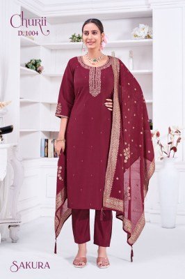 Churii Sakura Readymade Set Soft Viscose Roman Silk Kurti with Embroidery Pant And Jacquard Dupatta Wholesale kurti pant with dupatta Catalogs
