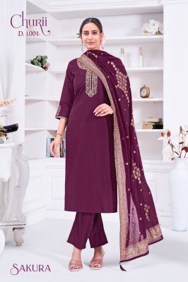 Churii Sakura Readymade Set Soft Viscose Roman Silk Kurti with Embroidery Pant And Jacquard Dupatta Wholesale kurti pant with dupatta Catalogs