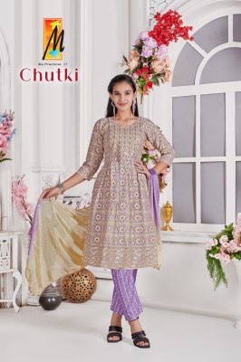 Chutki Ghera by Master Premium reyon printed embroidered girls readymade suit catalogue readymade suit catalogs