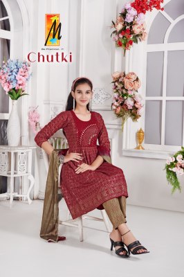 Chutki Ghera by Master Premium reyon printed embroidered girls readymade suit catalogue readymade suit catalogs