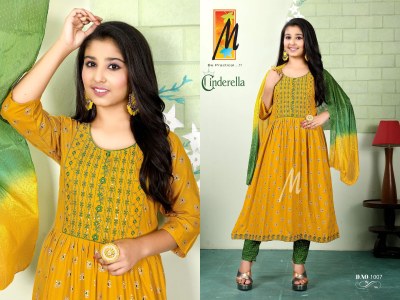 Cinderella by Master Heavy Reyon Gold Printed Flared Kurti pant and Dupatta Catalogue readymade suit catalogs