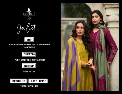 Cindrella by Juliet pure digital printed with handwork unstitched dress material catalogue  salwar kameez catalogs