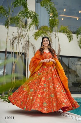 Clora vol 10 stunning Beautiful digital printed Ethnic wear Fully flared gown set collection  Orange Colour Wholesale  
