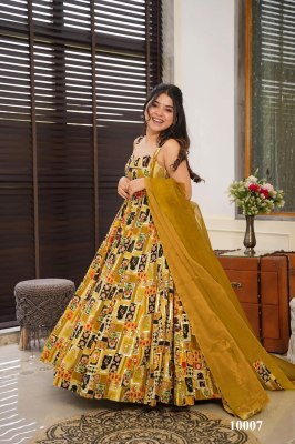 Clora vol 10 stunning Beautiful digital printed Ethnic wear Fully flared gown set collection Yellow Colour Wholesale  