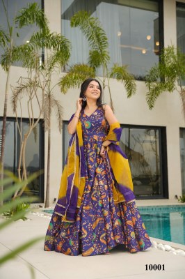 Clora vol 10 stunning Beautiful digital printed Ethnic wear Fully flared gown set collection Purple Colour Wholesale  gowns