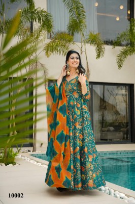 Clora vol 10 stunning Beautiful digital printed Ethnic wear Fully flared gown set collection Green Colour Wholesale  gowns