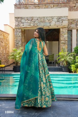 Clora vol 10 stunning Beautiful digital printed Ethnic wear Fully flared gown set collection Peacock Blue  Colour Wholesale  gowns