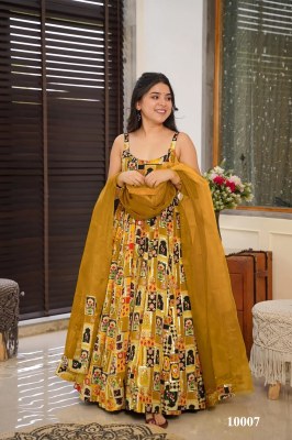 Clora vol 10 stunning Beautiful digital printed Ethnic wear Fully flared gown set collection Yellow Colour Wholesale  gowns