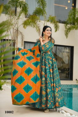 Clora vol 10 stunning Beautiful digital printed Ethnic wear Fully flared gown set collection Green Colour Wholesale  gowns