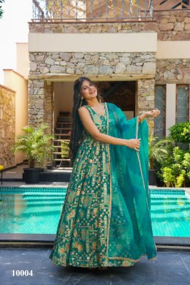 Clora vol 10 stunning Beautiful digital printed Ethnic wear Fully flared gown set collection Peacock Blue  Colour Wholesale  gowns