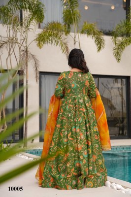 Clora vol 10 stunning Beautiful digital printed Ethnic wear Fully flared gown set collection Parrot Green  Colour Wholesale  gowns