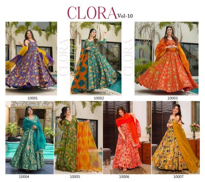 Clora vol 10 stunning Beautiful digital printed Ethnic wear Fully flared gown set collection Purple Colour Wholesale  gowns