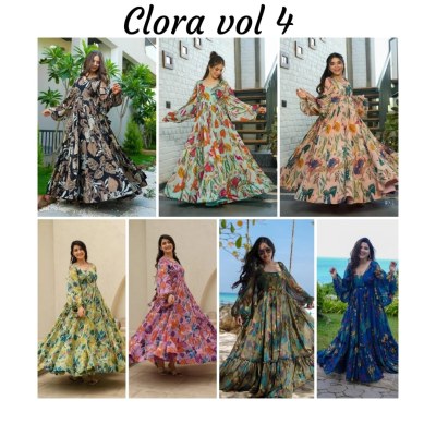 Clora vol 4 presenting new designer digital printed ethnic wear gown at amaviexpo gown catalogs