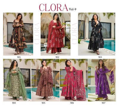 Clora vol 9 presented Heavy Mal Cotton Beautiful flair dress with flair palazzo catalogue at affordable rate readymade suit catalogs