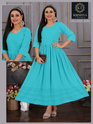 Collage girl by Krishna Trendz Reyon with Sifli work fancy kurti catalogue at affordable rate kurtis catalogs