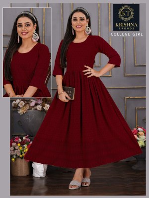 Collage girl by Krishna Trendz Reyon with Sifli work fancy kurti catalogue at affordable rate kurtis catalogs