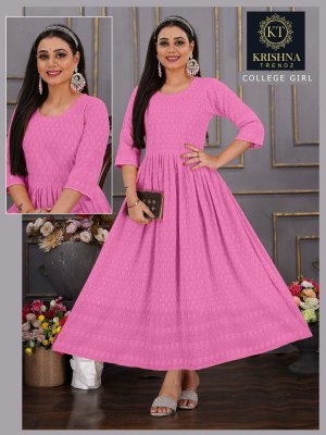 Collage girl by Krishna Trendz Reyon with Sifli work fancy kurti catalogue at affordable rate kurtis catalogs