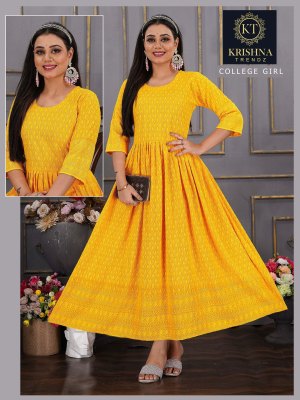 Collage girl by Krishna Trendz Reyon with Sifli work fancy kurti catalogue at affordable rate kurtis catalogs