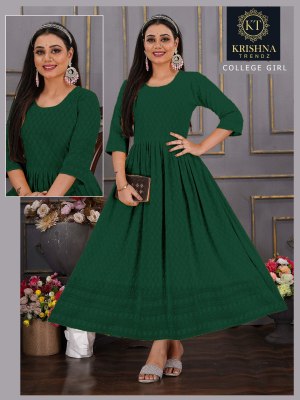 Collage girl by Krishna Trendz Reyon with Sifli work fancy kurti catalogue at affordable rate kurtis catalogs