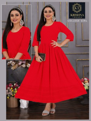 Collage girl by Krishna Trendz Reyon with Sifli work fancy kurti catalogue at affordable rate kurtis catalogs