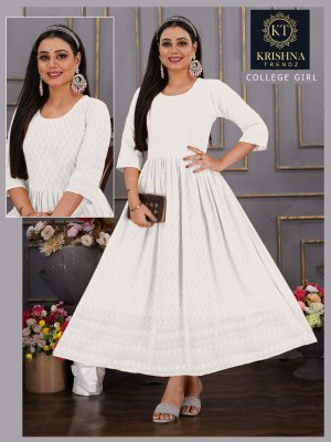 Collage girl by Krishna Trendz Reyon with Sifli work fancy kurti catalogue at affordable rate kurtis catalogs