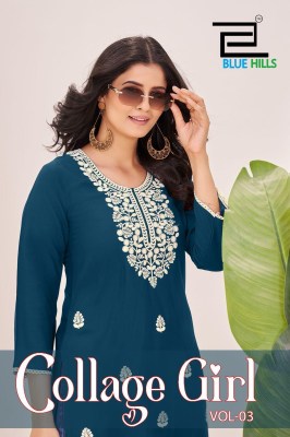 Collage girl vol 3 by Blue hills Trendy Side cut reyon kurti at affordable rate wholesale catalogs