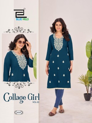 Collage girl vol 3 by Blue hills Trendy Side cut reyon kurti at affordable rate kurtis catalogs