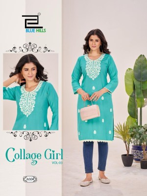 Collage girl vol 3 by Blue hills Trendy Side cut reyon kurti at affordable rate kurtis catalogs