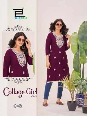 Collage girl vol 3 by Blue hills Trendy Side cut reyon kurti at affordable rate kurtis catalogs
