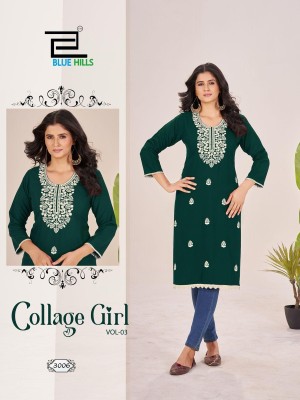 Collage girl vol 3 by Blue hills Trendy Side cut reyon kurti at affordable rate kurtis catalogs