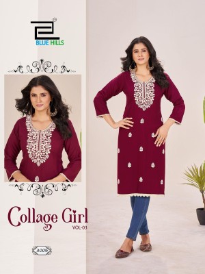 Collage girl vol 3 by Blue hills Trendy Side cut reyon kurti at affordable rate kurtis catalogs