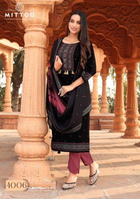 Colordrop by Mittoo Heavy Reyon Printed handwork top bottom and dupatta at affordable rate readymade suit catalogs