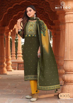 Colordrop by Mittoo Heavy Reyon Printed handwork top bottom and dupatta at affordable rate readymade suit catalogs