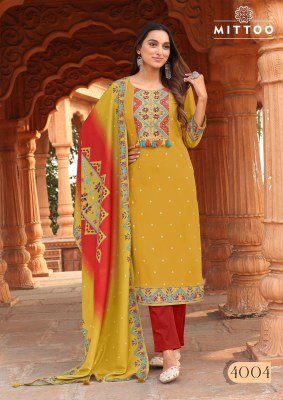Colordrop by Mittoo Heavy Reyon Printed handwork top bottom and dupatta at affordable rate readymade suit catalogs