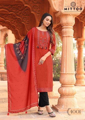 Colordrop by Mittoo Heavy Reyon Printed handwork top bottom and dupatta at affordable rate readymade suit catalogs
