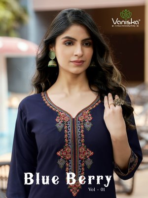 Colourpix by Vaniska blue berry vol 1 heavy fancy reyon  embroidered kurti catalogue at affordable rate colourpix