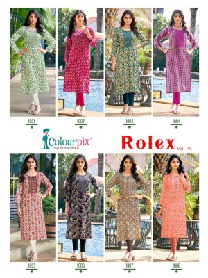 Colourpix by rolex vol 1 Heavy reyon foil printed kurti pant with dupatta catalogue kurti pant with dupatta Catalogs