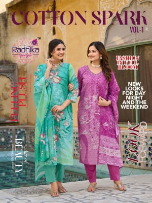Cotton Spark vol 1 by Radhika Lifestyle Heavy Cotton Placement printed top bottom with dupatta catalogue  wholesale catalogs
