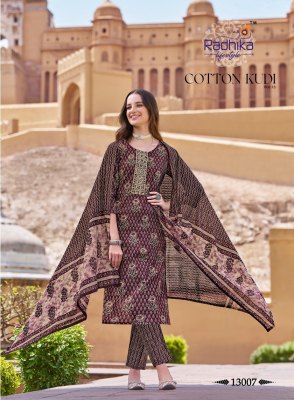 Cotton kudi vol 13 by Radhika lifestyle Cotton printed fancy kurti pant and dupatta catalogue at low rate readymade suit catalogs