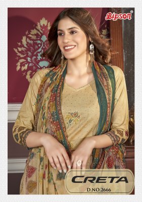 Creta 2666 by bipson factory pure cambric cotton printed unstitched dress material catalogue at low rate Bipson