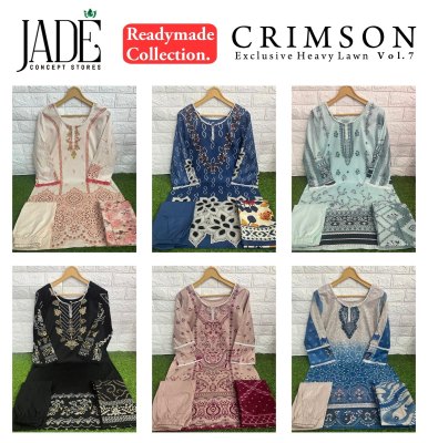 Crimson vol 7 by Jade pure heavy lawn cotton kurti pant and dupatta catalogue at amavi expo readymade suit catalogs